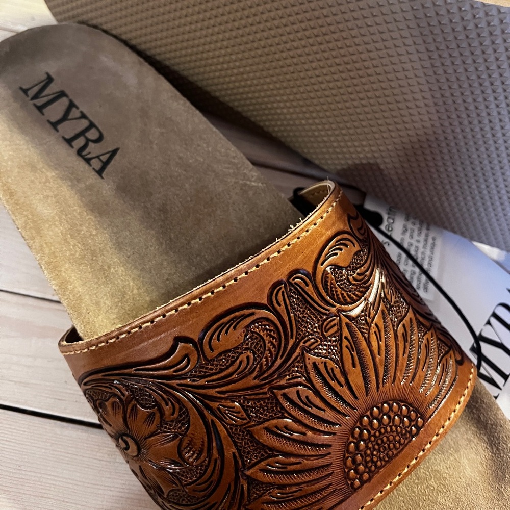 Myra hand tooled leather slide